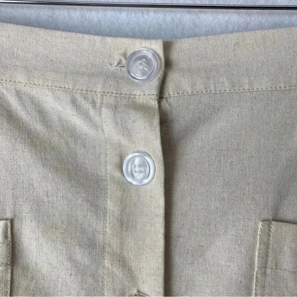ODDY Button‎ Front Cotton Linen Elastic Wasit Pockets Casual Skirt Size 2XL